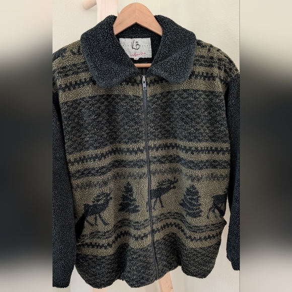 Vintage Cabincore Sherpa Fleece Jacket With Pockets, Sz M - Picture 3 of 6